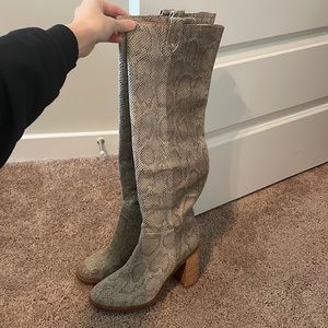Soft snakeskin detail knee high boots